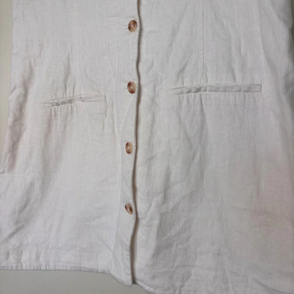 Abercrombie Linen Blend Mara Vest Mini Dress V Neck Button Front White Large